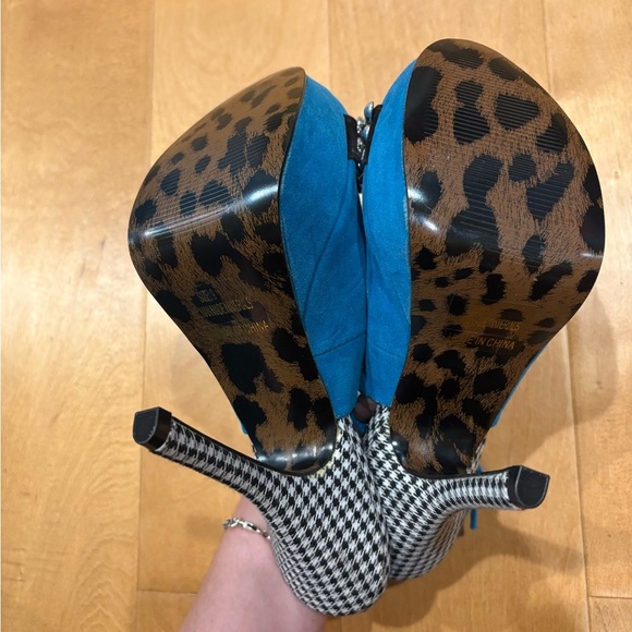 Bettie Page stiletto platform sling back shoes teal blue 9 new pinup - Picture 8 of 9